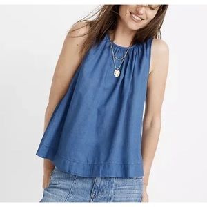 Madewell Women’s Size Medium Riverbank Button Back Top in Indigo Blue